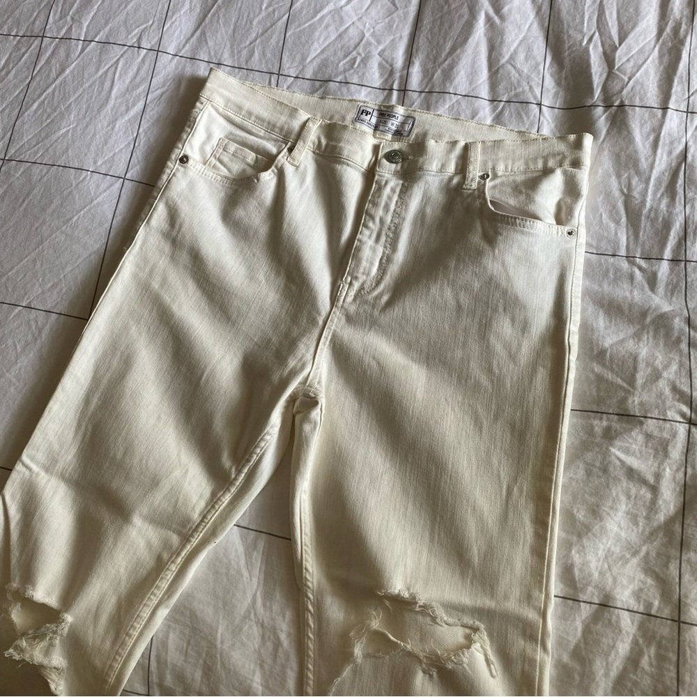 Free People Distressed Off-White Skinny Jeans